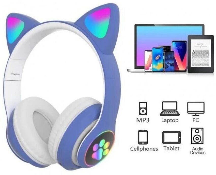 Cat Ear Wireless Bluetooth Headphones for Girls with LED Light and Microphone