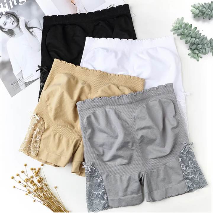 Women Bridal Side Lace Boxer Shorts Panty | Luxury Soft Net Lingerie | Mid Waist Anti-Chafing Safety Shorts | Stretchable Breathable Innerwear | Free Size (40–80 KG)