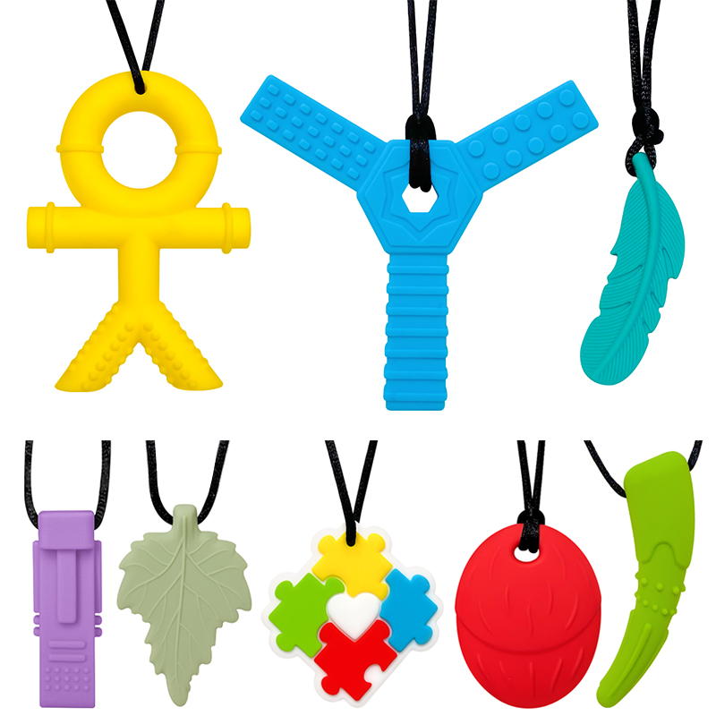 1pcs Baby Silicone Teether Kids Chew Necklace Sensory Chewy Pendant Oral Motor Toys Therapy Tools for Autism ADHD Chidren's Good