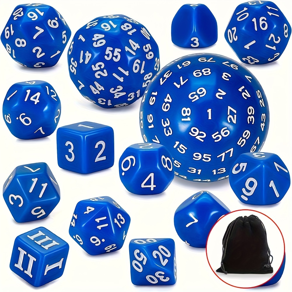 DND Polyhedron D3-D100 Dice Set (15 Pieces) for Roleplaying Tabletop Game with Drawstring Pouch