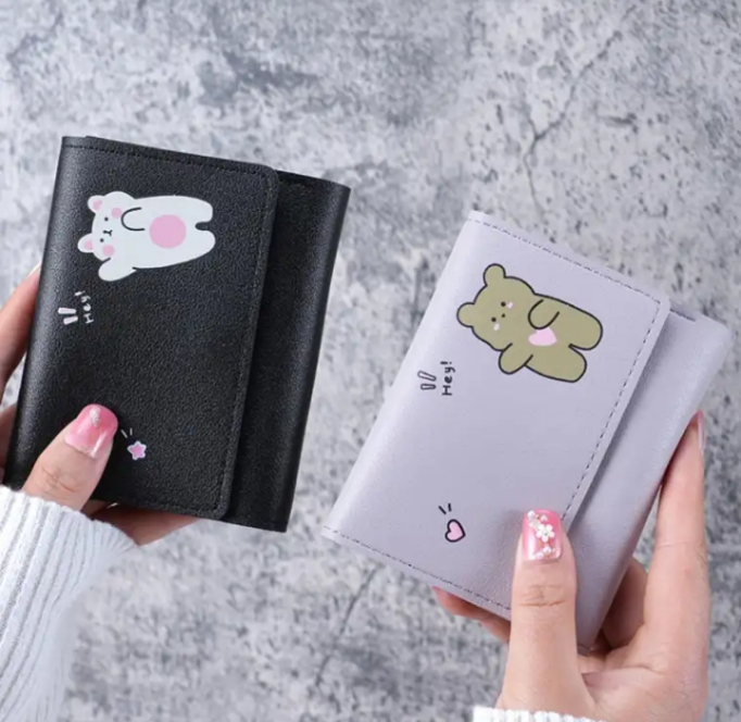 Cute Three Fold Card Bag for Women, Lightweight Multi Slot Purse for Students & Girls, Casual Style Wallet Gift