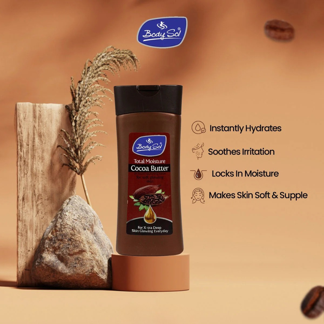 BodySol Cocoa Butter Body Lotion | Deep Moisturizing Lotion for Dry & Rough Skin | Winter Care Body Moisturizer | Non-Greasy | For Men & Women