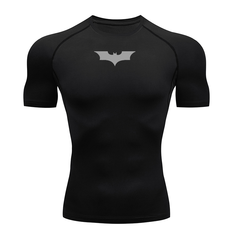 Bat Printed Men's Tight T-Shirt Running Compression T Shirt Gym Fitness Jogging Short Sleeve Male Casual Shirt Tops