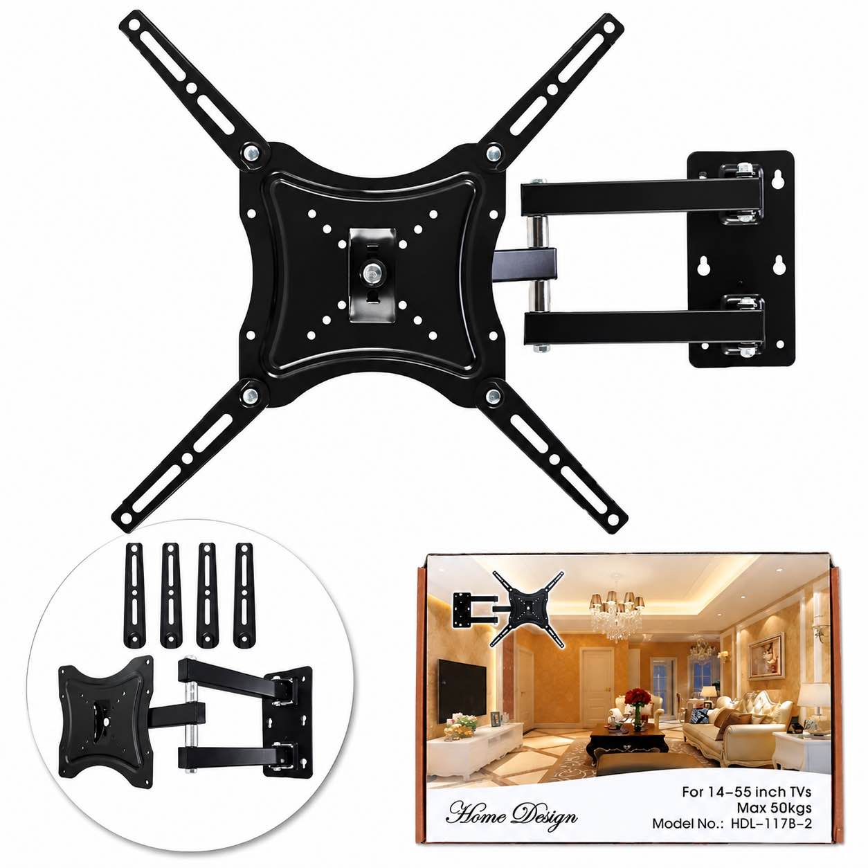 Imported Premium Quality Heavy Duty 14-55 Inch Moveable LED TV Wall Mount | moving LED TV Wall Bracket | Moving Wall Stand | 180 Degree Left Right Arm Rotation and 30 Degree Up and Down