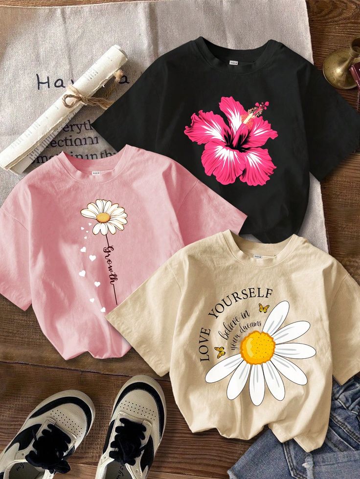 Pack of 3 Half Sleeves Tshirt for Girls - Printed Tshirt for Women and Girls