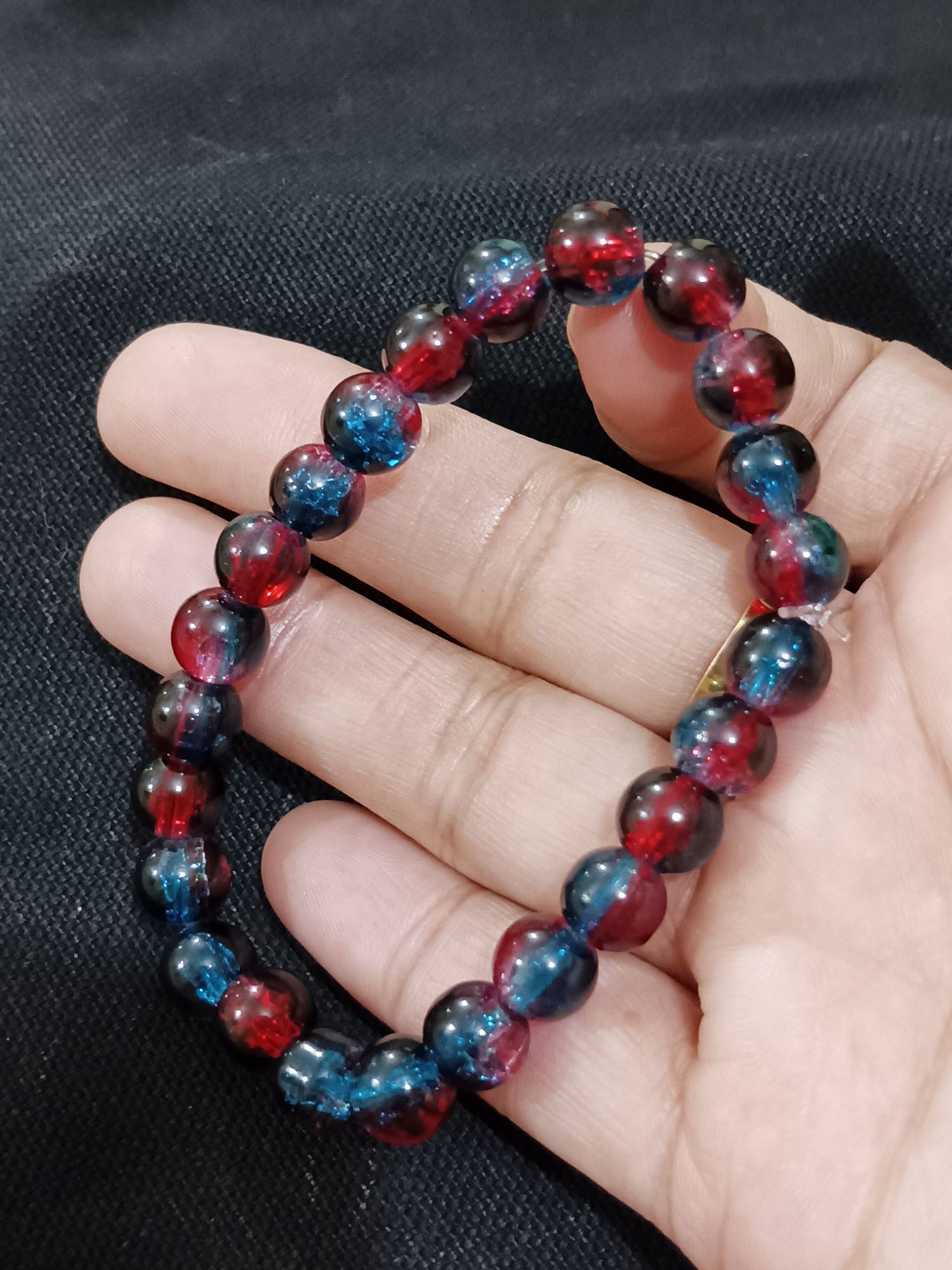 Beautiful Charm 8mm Big Popcorn Red& Blue  Beads Bracelet Friendship Elastic Ice Cracked Gradient Glass Bangles For Men /Women  Jewelry Accessories