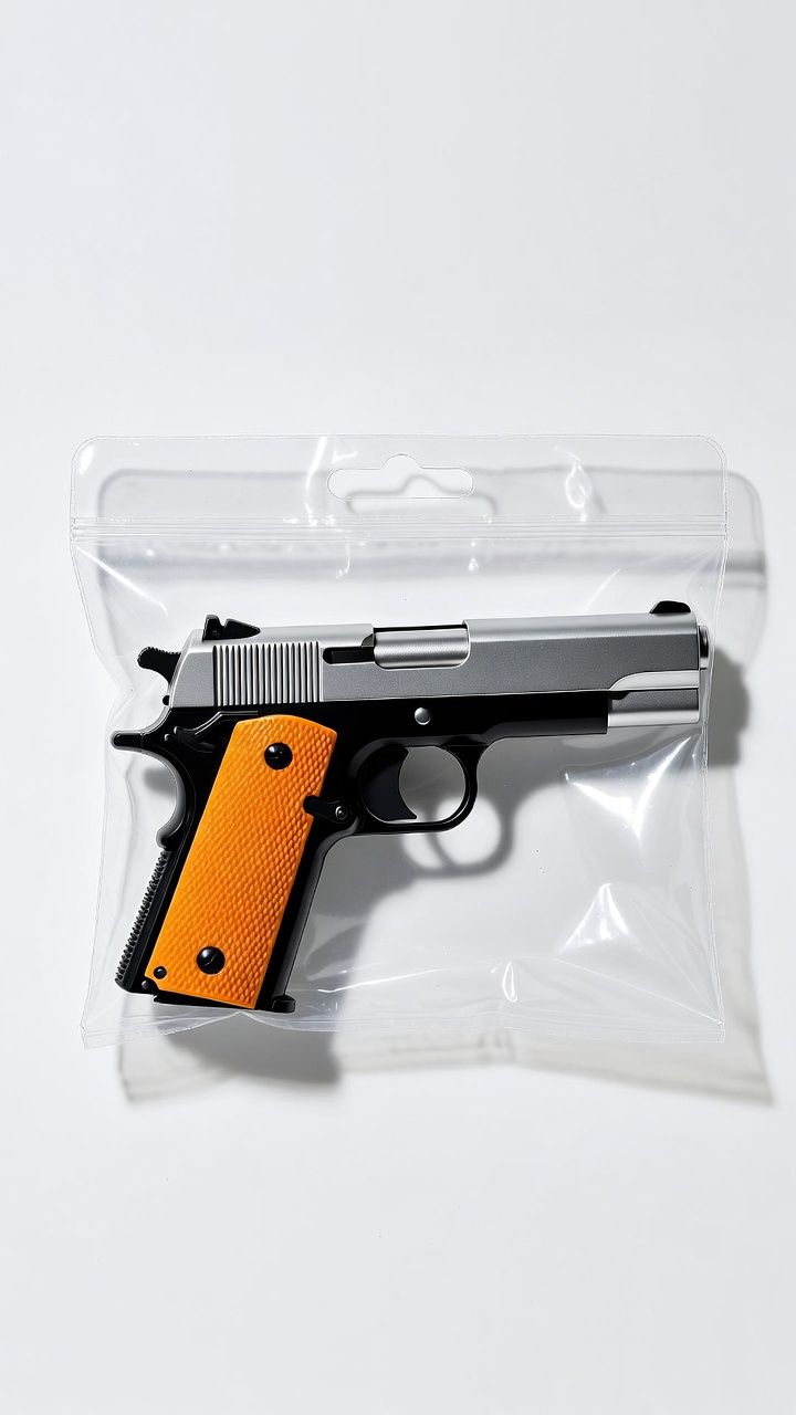 1911 Classic Style Manual Toy gun – Spring Action Magazine Fed Model – Brown Grip Accent