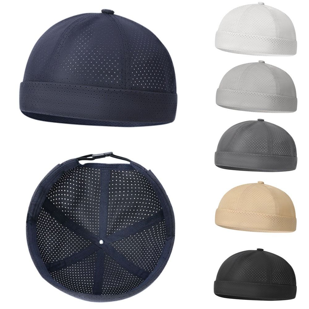 Retro Brimless Docker Cap Quick Drying Adjustable Landlord Hat Solid Color Breathable Skullcap Unisex