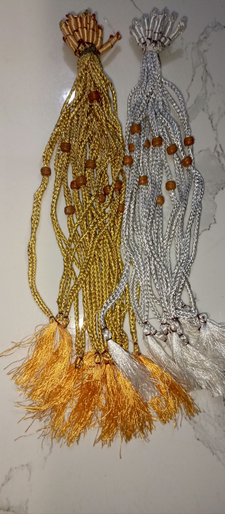 (pack of 6) Good quality Necklace Back Dori - Golden / Silver (yellow /white)– Necklace back thread - Necklace back rope -Jewellery Making Tassel String for Necklaces & Mala