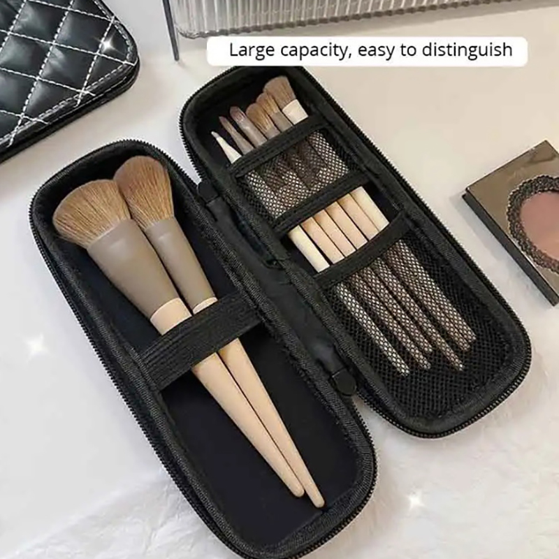 1pc Black Cosmetic Bag Waterproof Double Zipper Makeup Brushes Case Women Storage Bags Portable Travel Brush Holder Makeup Case