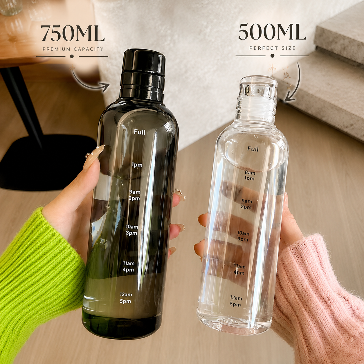 500ml & 750ml Water Bottle with Time Marker – Leakproof Drop-Resistant Sports Bottle for School, Office, Gym & Travel | BPA Free Reusable Plastic Water Bottle for Kids, Boys, Girls & Students | Transparent Large Capacity Portable Drinking Bottle for Adult