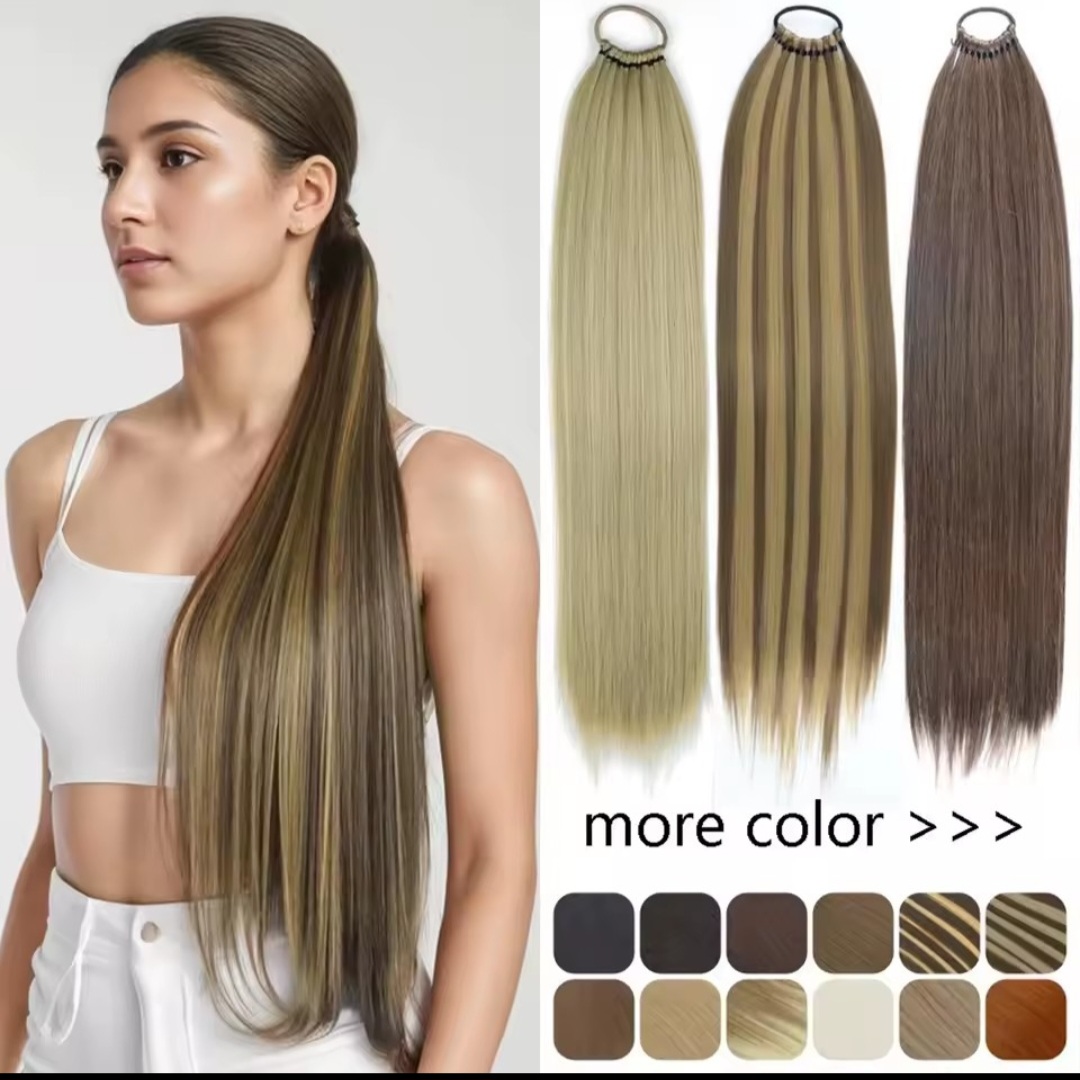 synthetic Straight ponytail Extension Ruber Band hair branded  pony tail Hair piece 24 inch length