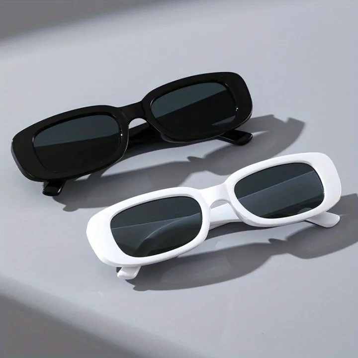 Stylish Black & White Rectangle Sunglasses for Men & Women | Trendy Fashion UV Glasses