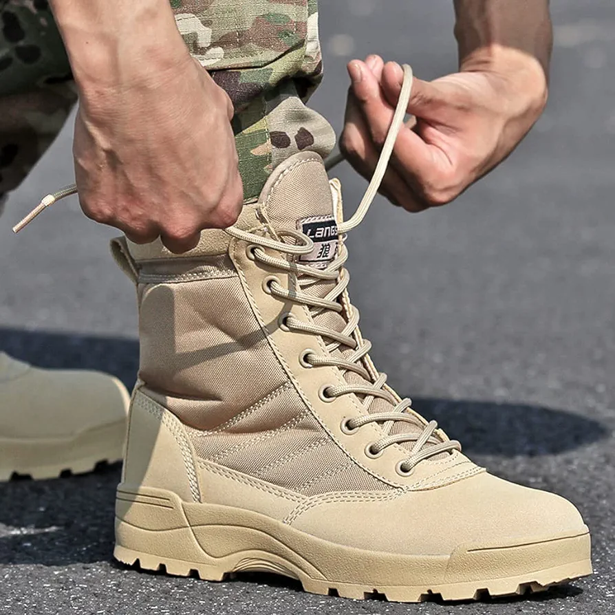 Original Combat Swat khaki Long Boots, polic,Army, Military style Shoes Original Leather Boots High Ankle Hiking Shoes For Security guards