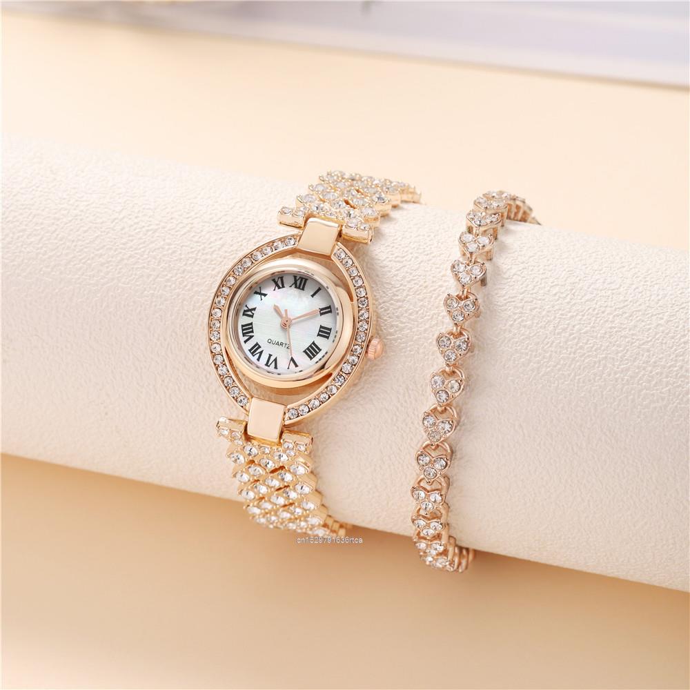 HOT DEALS NO 1 Luxury 2024 Brands Gold Women Quartz Watches Full Diamond Encrusted Seashell Surface Design Fashion Stainless Steel Strap Watch
