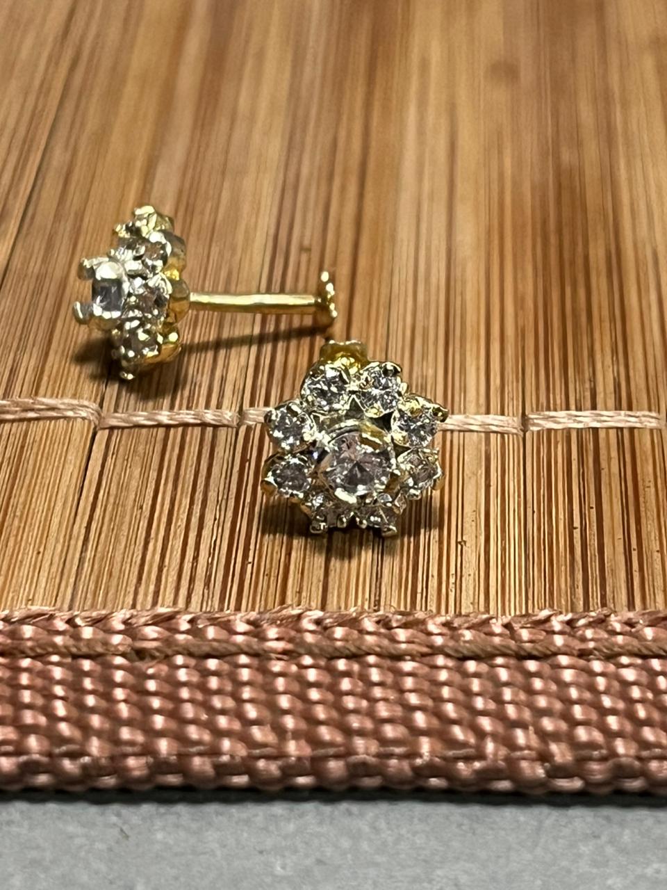 Ganga Jamni Stud Earrings CZ Diamond Cluster - Gold Plated Two-Tone Ganga Jamuni Bridal Studs for Women - Traditional Pakistani Ethnic Jewelry
