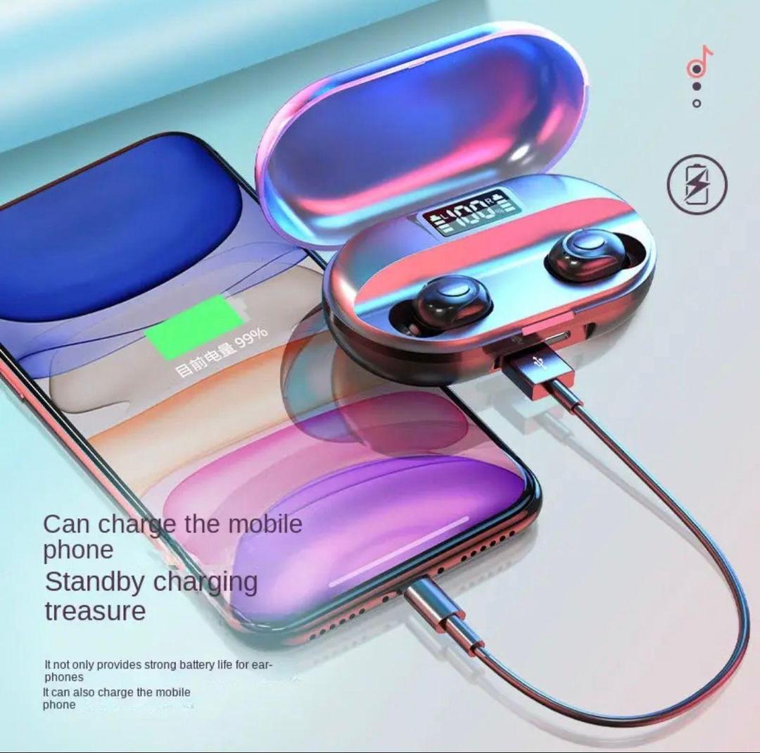 Tws wireless earbuds with mobile power bank|1500Mah power bank with Led Display Bluetooth Headset