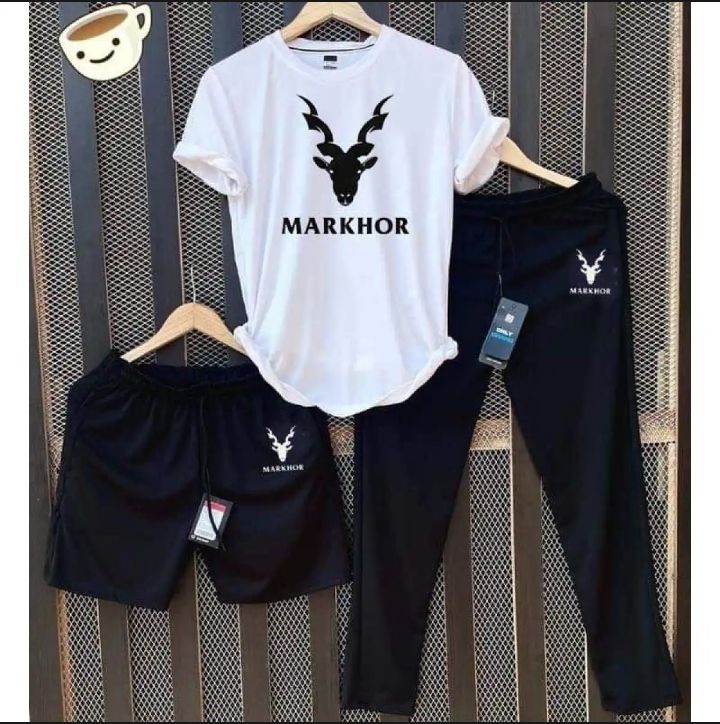 Pack Of 3 Markhor Printed Summer Tracksuit (Tshirt + Trouser + Short)