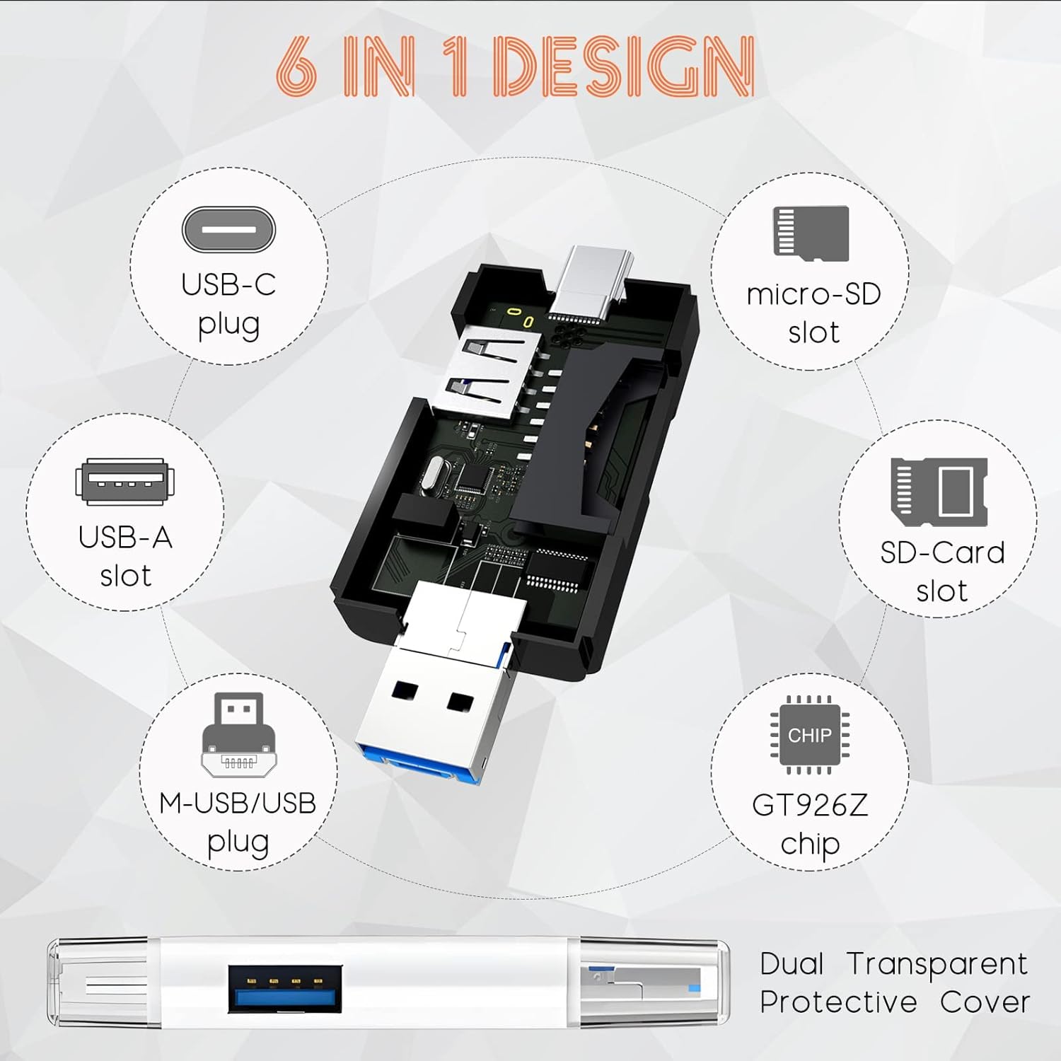 6 in 1 OTG SD Card Reader USB C/Micro/USB Memory Card Reader Camera Viewer, USB 3.0 SD Card Reader Adapter Used for SD-3C SD Micro SD TF SDXC SDHC MMC RS-MMC Micro SDXC Micro SDHC UHS-I