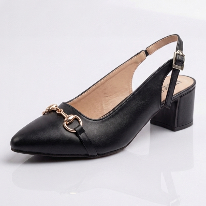 Block Heels For Women Slingback Pumps Synthetic Leather Elegant Buckle Style, Multiple Color