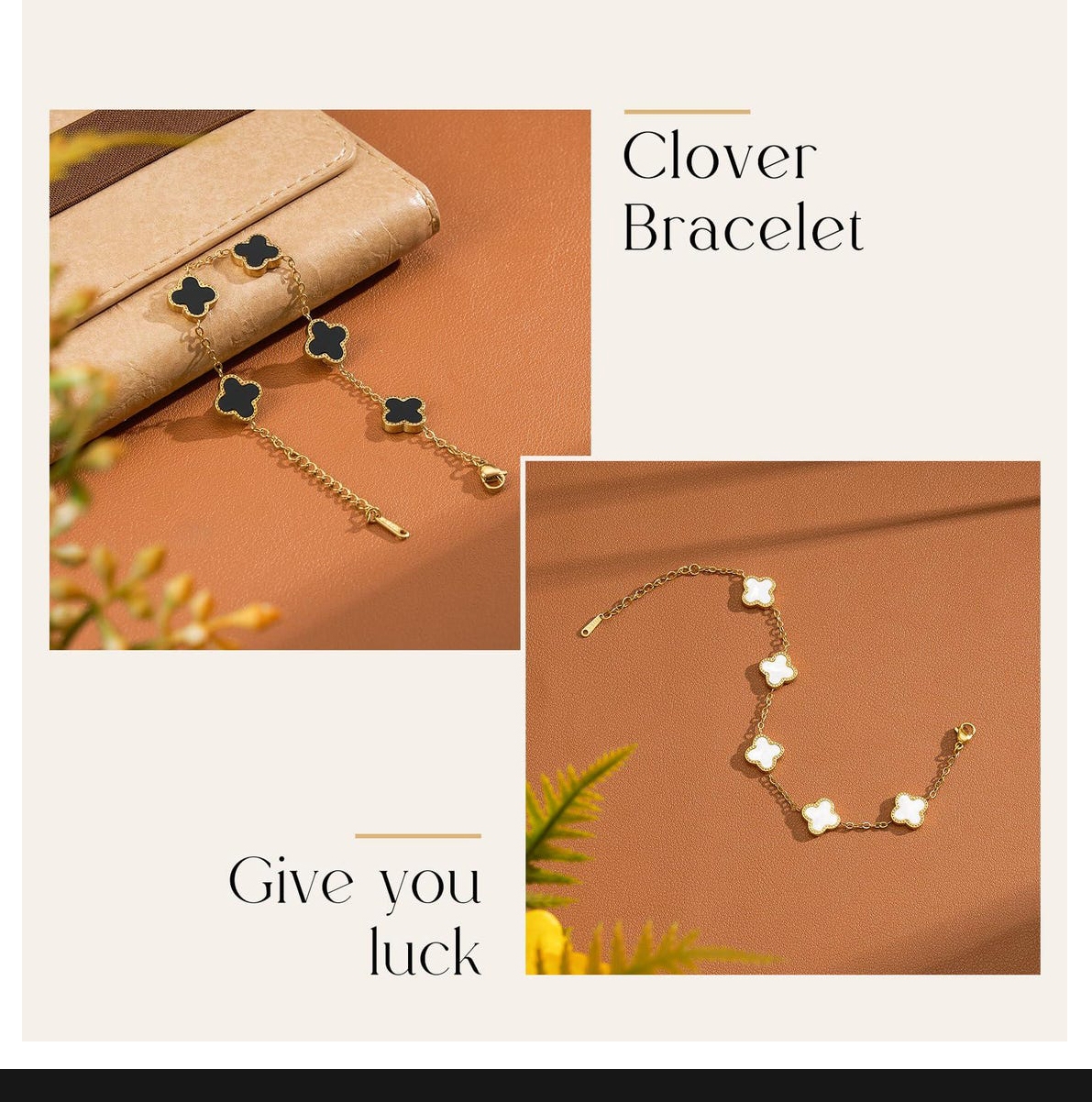 Four leaf clover bracelet 5in1 vintage Trending Korean style New Fashion stainless steel for women and girls designer link chain bracelet / bangles jewellery