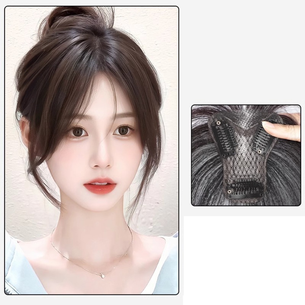 Fashion 3D Natural Bangs Invisible Middle Part False Bangs Synthetic Clip-In Side Fringe Hairpieces Women