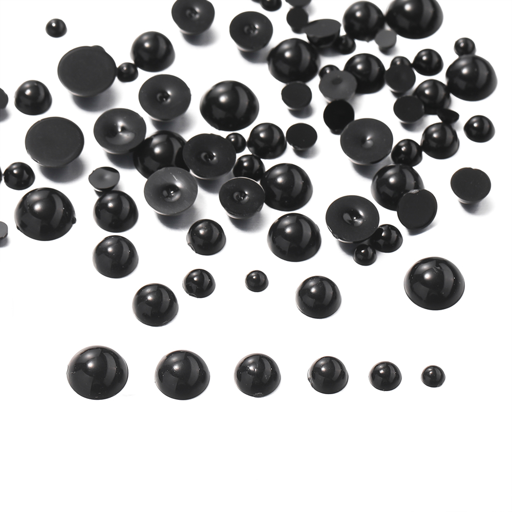 300-1000pcs Acrylic Artificial Pearl Half Bead No Hole 3-8mm Black Spacer Loose Beads for DIY Earrings Jewelry Making Supplies