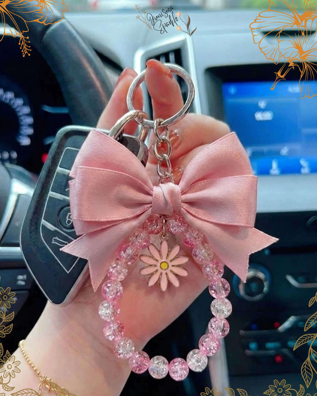 Bow keychain for Girls and women | Bow Pearl Keyring for Car Keys, Bag Charm for Purse & Handbag, Stylish Key Chain Accessory,Beaded Key Holder for Backpack,Aesthetic Key Chain for Wallet,Fashion Gift Keychain for girls | Cute Pink Bow Keychain for Girls