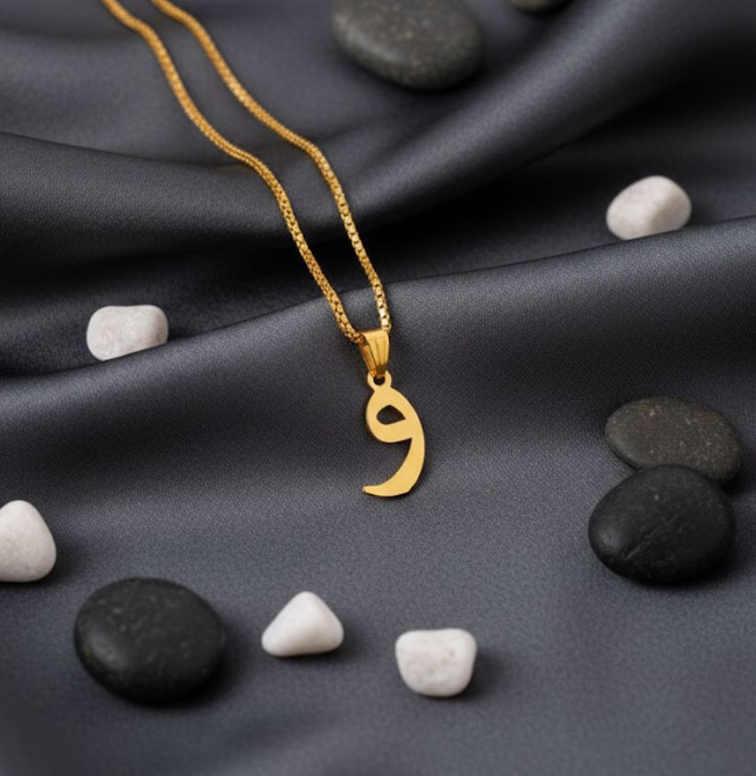 Arabic Initial Letter Name Pendant Necklace for Men & Women Trendy Jewelry with Pouch