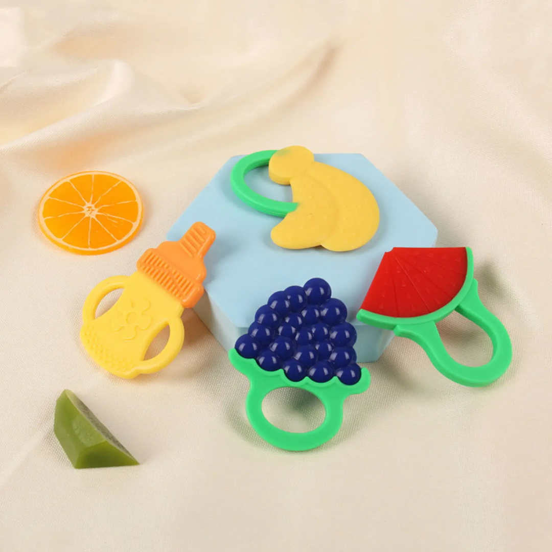 Silicone Baby Teether, Baby Teether Toy, Fruit Shape, Baby Accessories, Baby Silicone Fruit Shape Teether, Fruits Design Teether For Babies And Infants, Very Soft Fruit Shapes Design Baby Teether Silicone