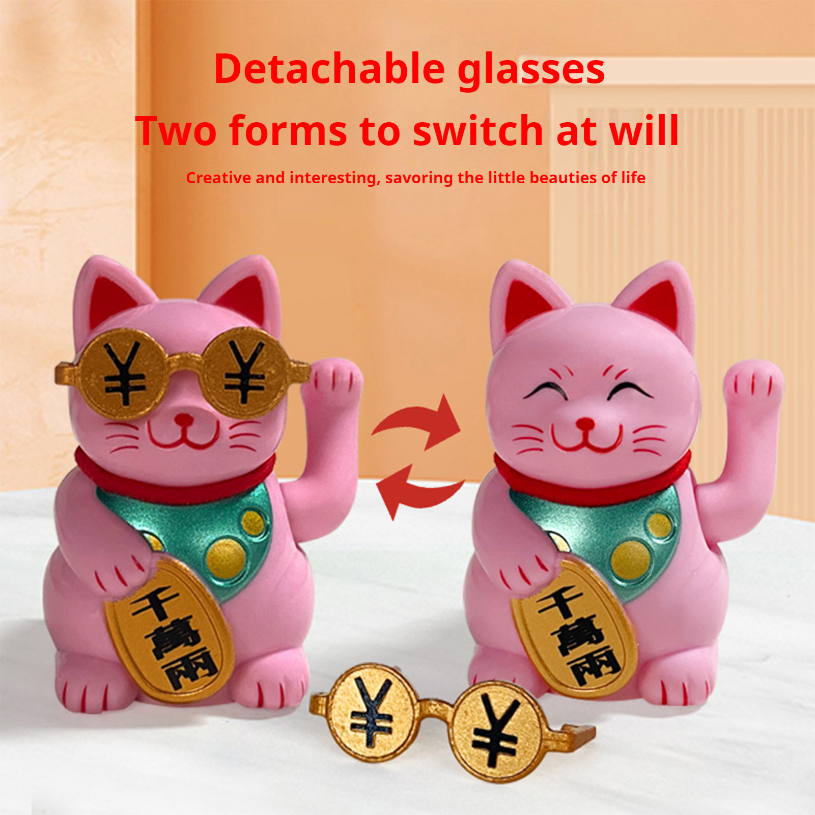 Mini Solar Powered Lucky Cat Figurine With Acrylic Box for Desktop Decor Office & Car Dashboard Good Luck Ornament 