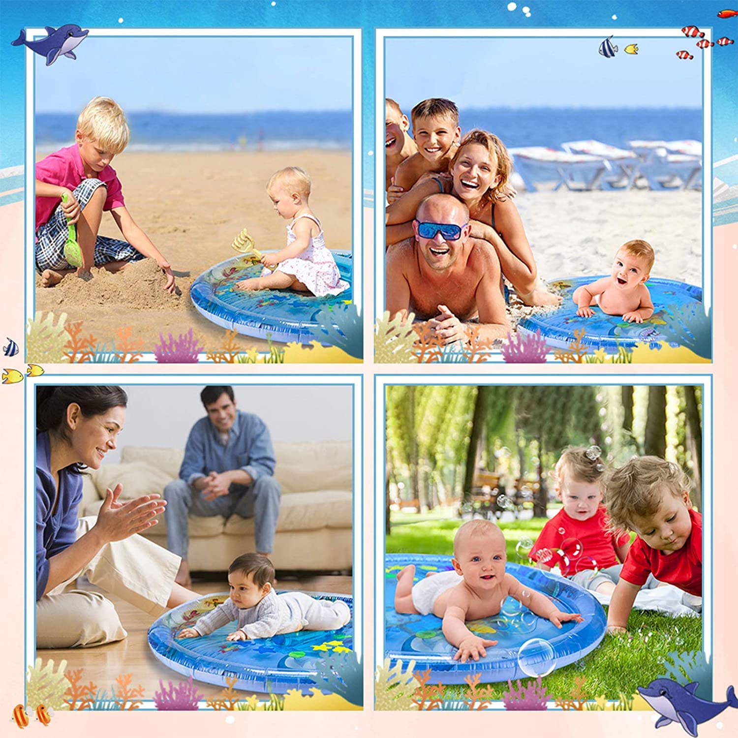Round Baby Kids Water Play Mat Toys Inflatable Tummy Time Water Play Mat and Toddlers Perfect Fun Activity Inflatable Mat,Outdoor Water Play Mat for Baby