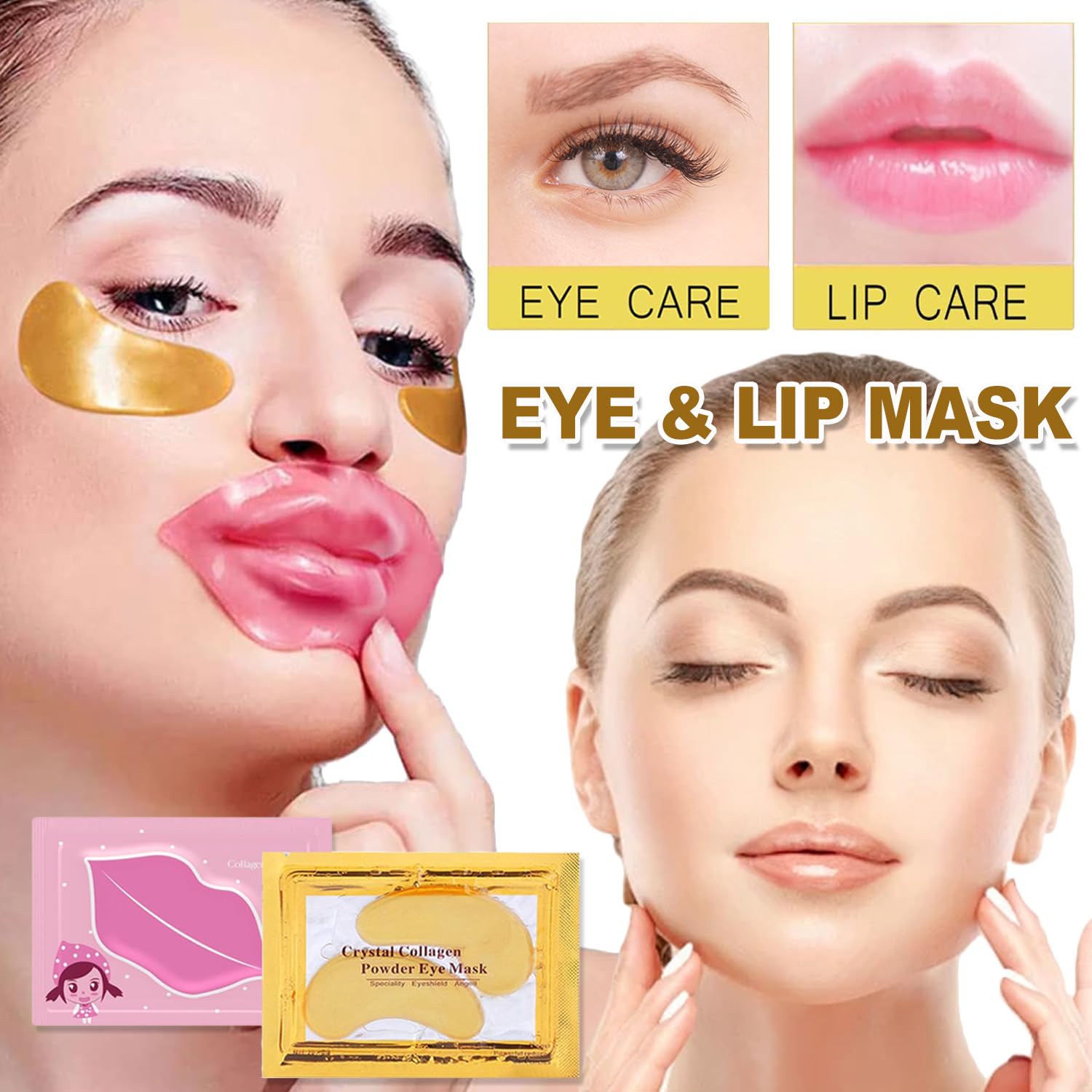 Pack of 2- Lip Masks & Eye Masks,Gel Crystal Collagen Eye Pads, Moisturizing Lip Mask Crystal Lip Pads, Under Eye Patches for Puffy Eyes, Moisturizing Collagen Lip Mask Lip Moisturizer Lip Patch & Eye Patch  (Multicolor)